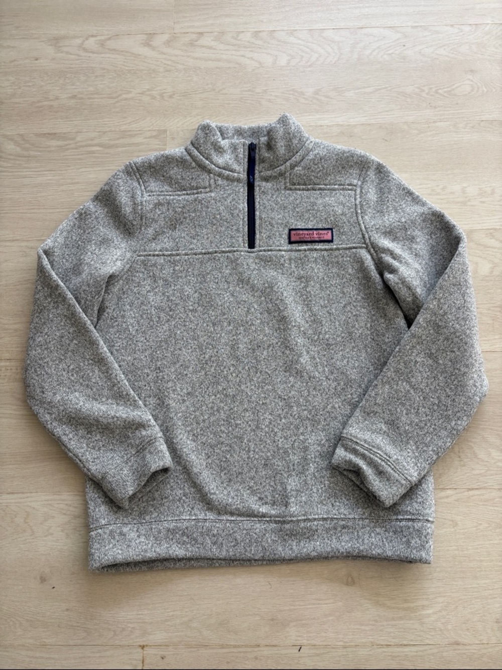 Vineyard Vines Heather Gray Quarter-Zip Pullover with Navy Trim